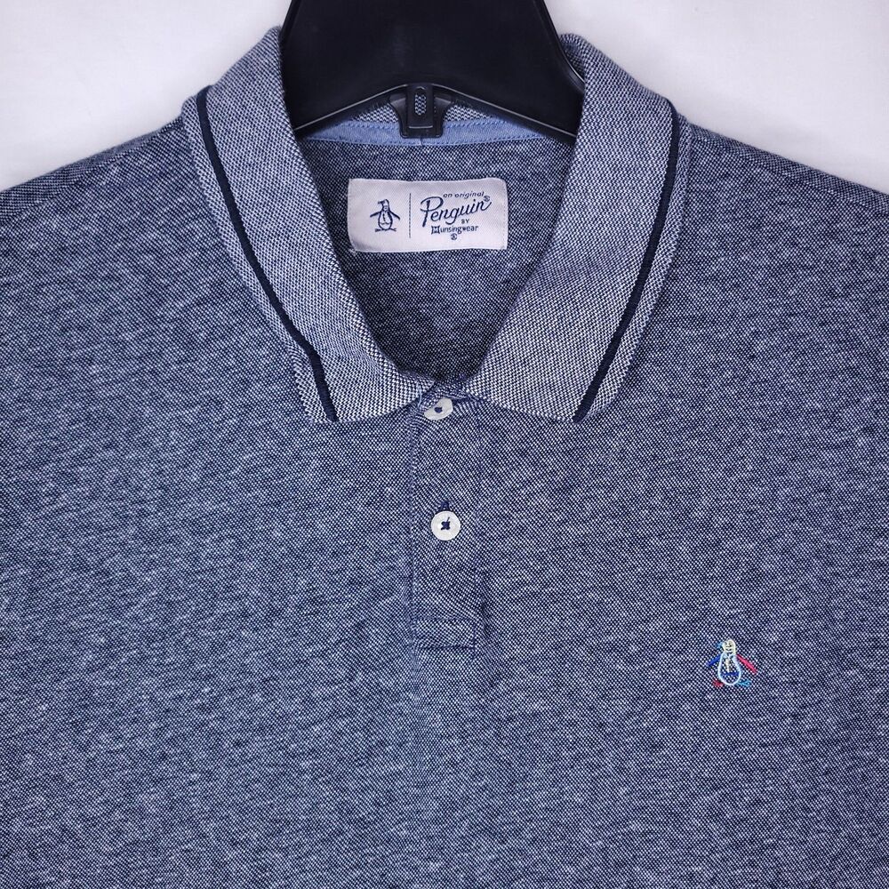Penguin Polo Shirt Mens XL Blue Linen Cotton Blend